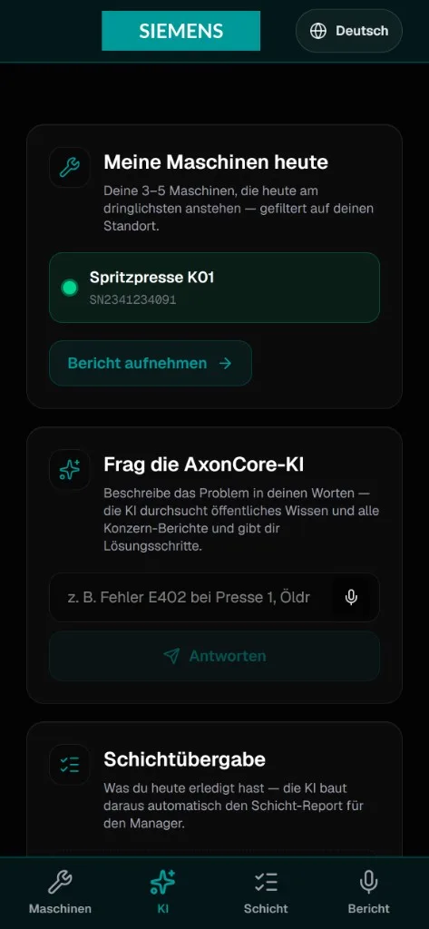 Mitarbeiter-App — Erfassung per Sprache direkt an der Maschine